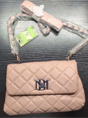 Badgley Mischka Quilted Messenger Bag Purse Chain Shoulder Blush Pink Brand New!